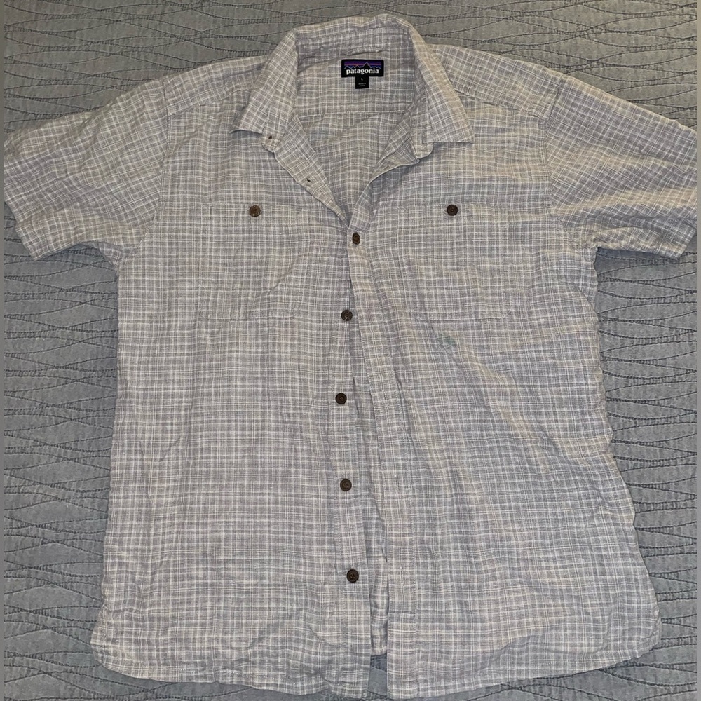Patagonia White Grey Plaid Casual Button Down Shirt Size L